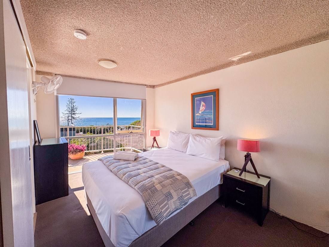 Bedroom with ocean views, Northpoint Apartments Alexandra Headland