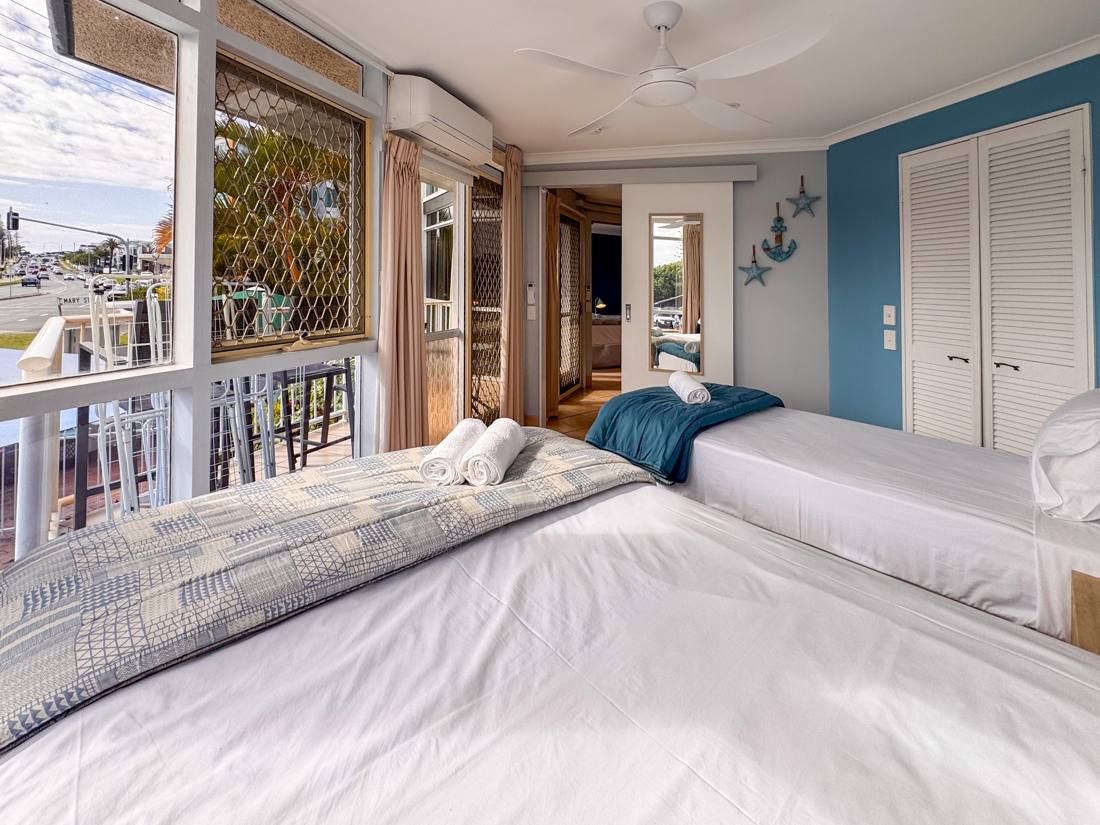 Bedroom with ocean glimpses, Northpoint Apartments Alexandra Headland